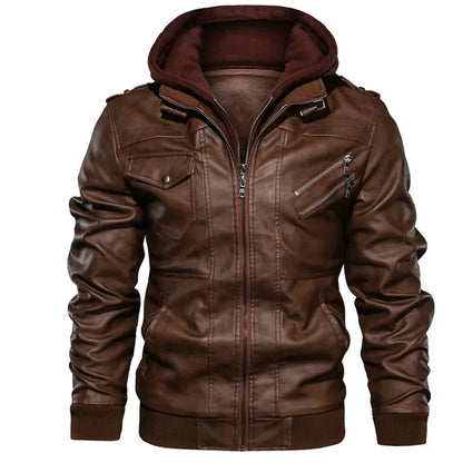 Front View of Brown Men's PU Leather Biker Jackets