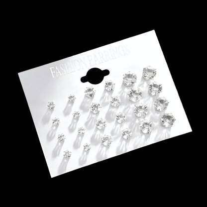 12-Pair Crystal Stud Earring Set