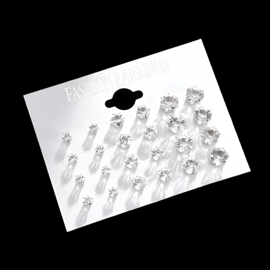 12-Pair Crystal Stud Earring Set