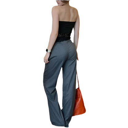 Women's Formal Striped Baggy High-Waist Suit Pants