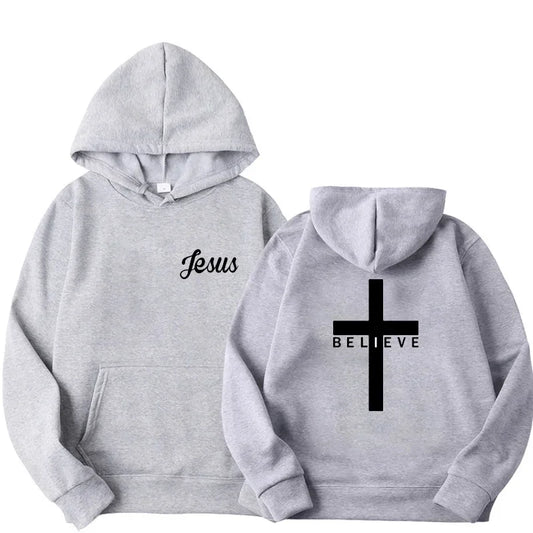 Believe Cross Print Hoodie