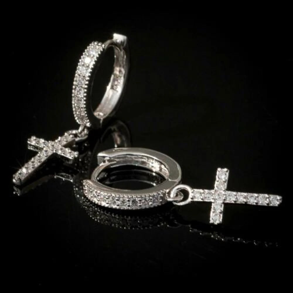 Huitan Stylish Arrow Cross Zircon Drop Earrings