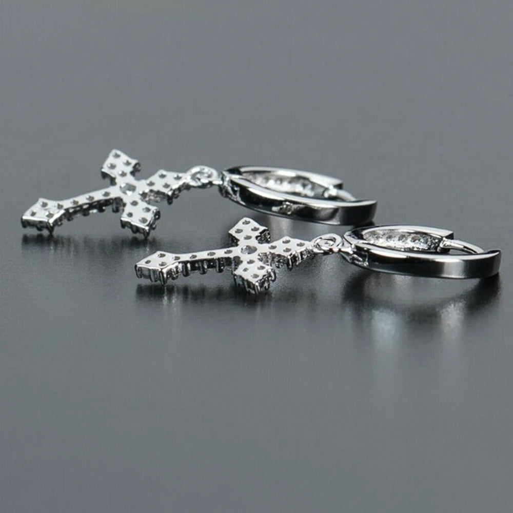 Huitan Stylish Arrow Cross Zircon Drop Earrings