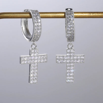 Huitan Stylish Arrow Cross Zircon Drop Earrings