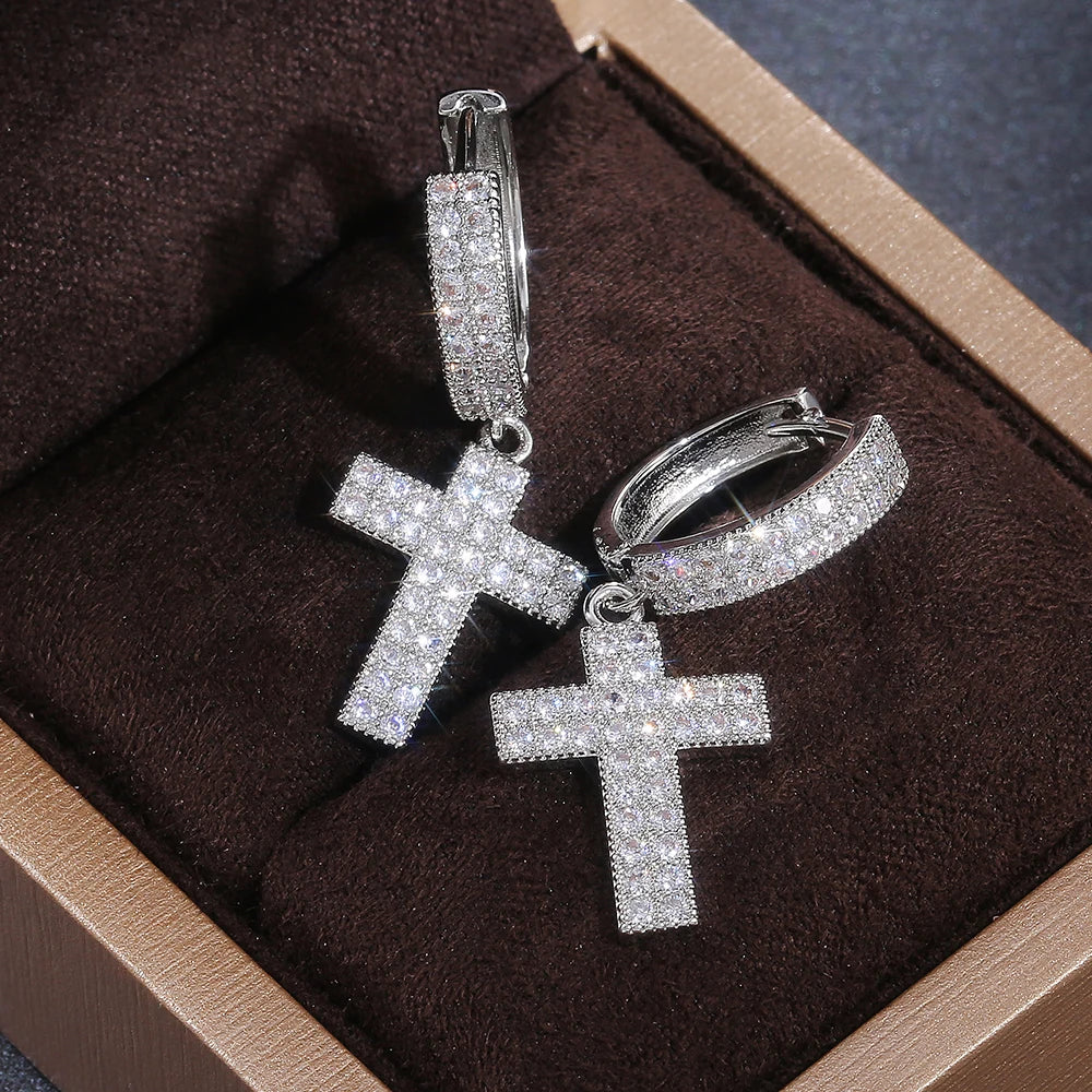 Huitan Stylish Arrow Cross Zircon Drop Earrings