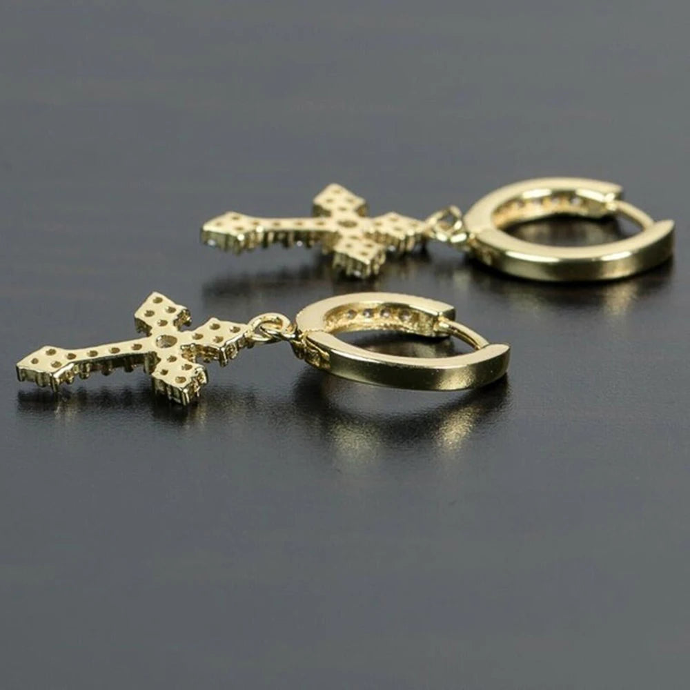 Huitan Stylish Arrow Cross Zircon Drop Earrings
