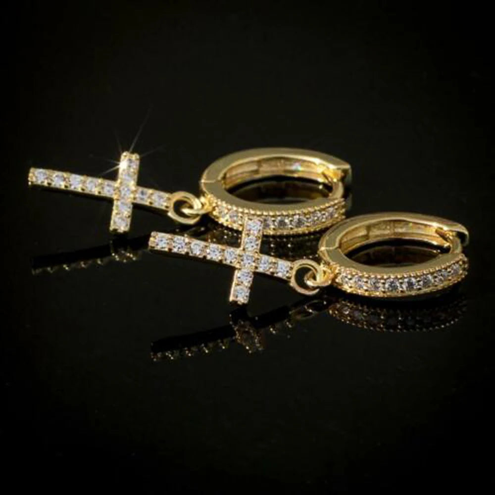 Huitan Stylish Arrow Cross Zircon Drop Earrings