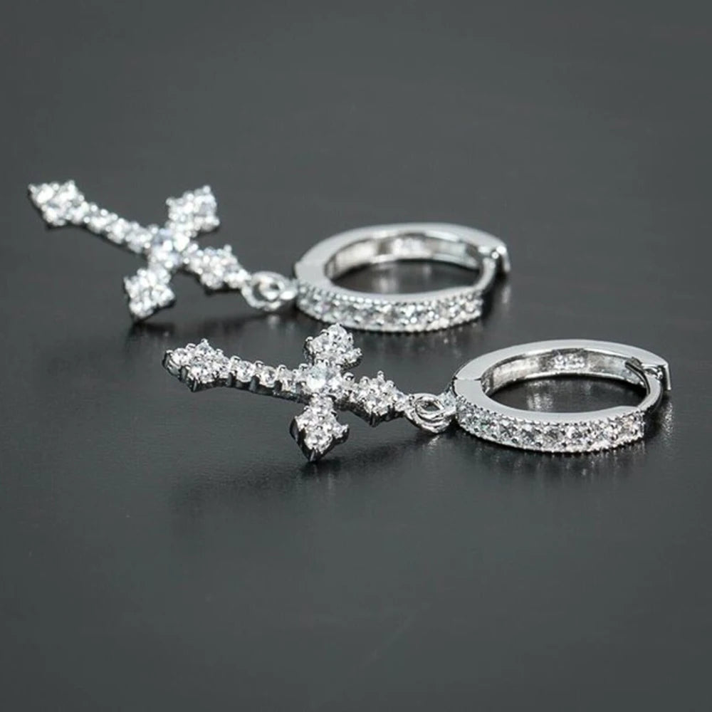 Huitan Stylish Arrow Cross Zircon Drop Earrings
