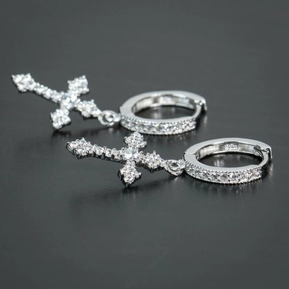 Huitan Stylish Arrow Cross Zircon Drop Earrings