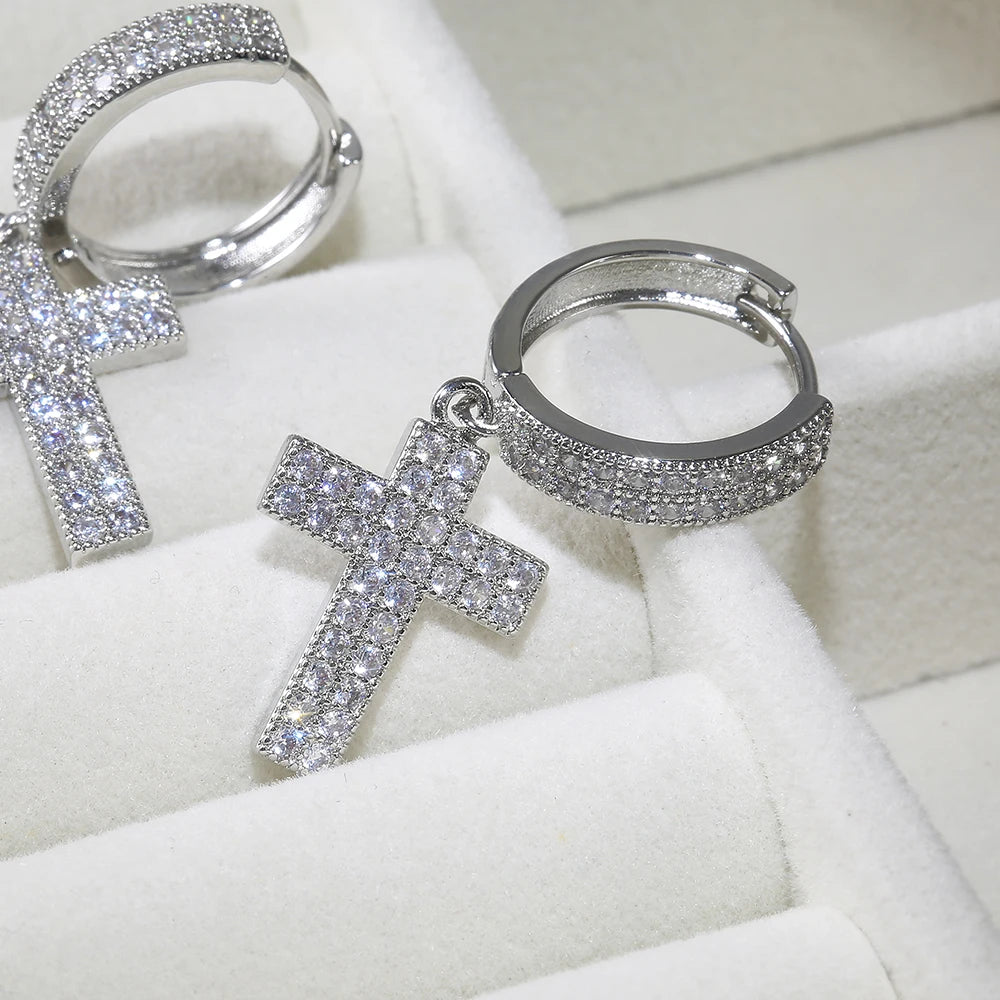 Huitan Stylish Arrow Cross Zircon Drop Earrings