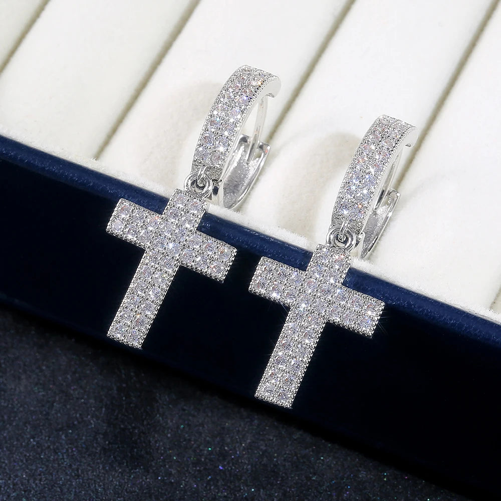 Huitan Stylish Arrow Cross Zircon Drop Earrings