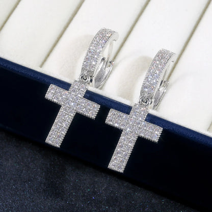 Huitan Stylish Arrow Cross Zircon Drop Earrings