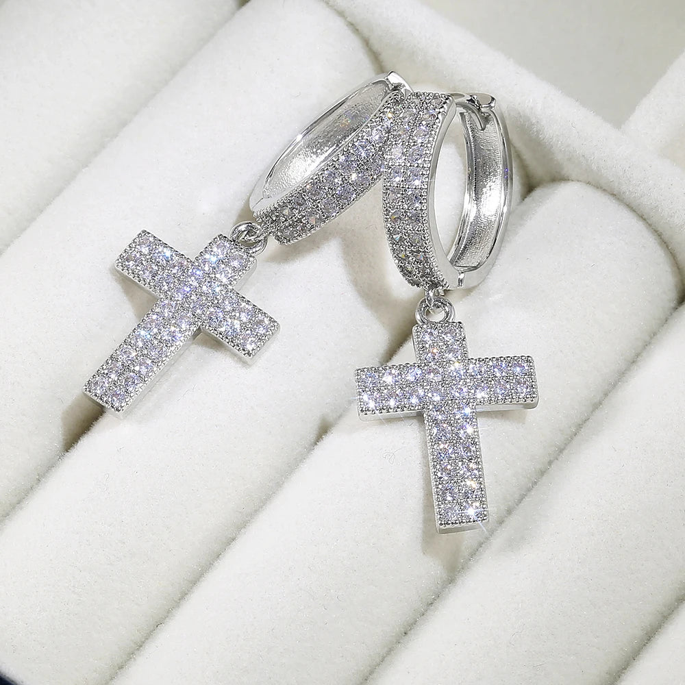 Huitan Stylish Arrow Cross Zircon Drop Earrings