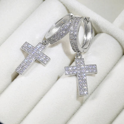 Huitan Stylish Arrow Cross Zircon Drop Earrings