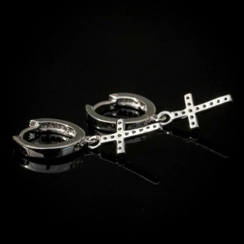 Huitan Stylish Arrow Cross Zircon Drop Earrings