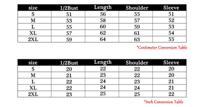 Asian size chart for clothing with measurements in centimeters and inches.