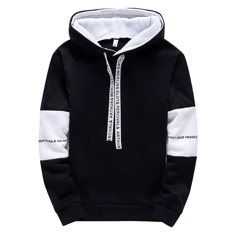 Black Men's Casual Letter Print Hip-Hop Hoodie