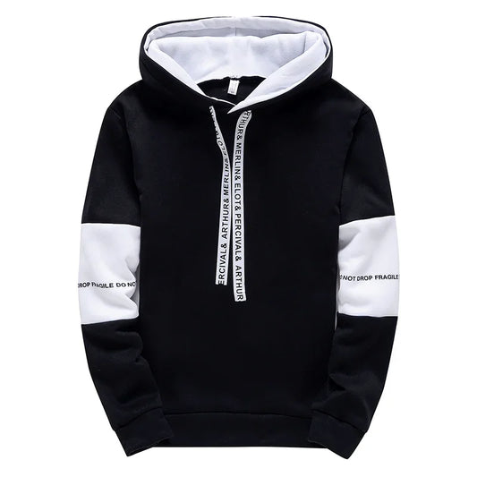 Black Men's Casual Letter Print Hip-Hop Hoodie