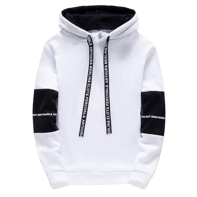 White Men's Casual Letter Print Hip-Hop Hoodie