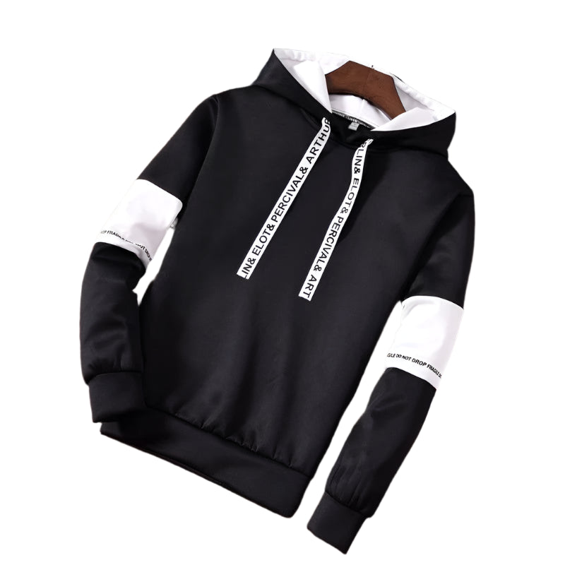 Black Men's Casual Letter Print Hip-Hop Hoodie With Hangar
