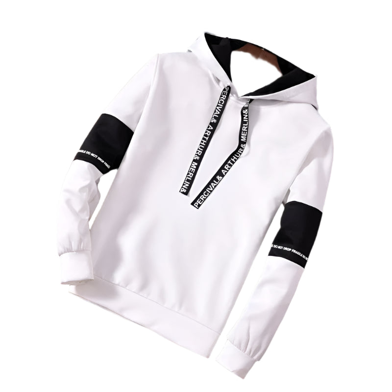 White Men's Casual Letter Print Hip-Hop Hoodie With Hangar