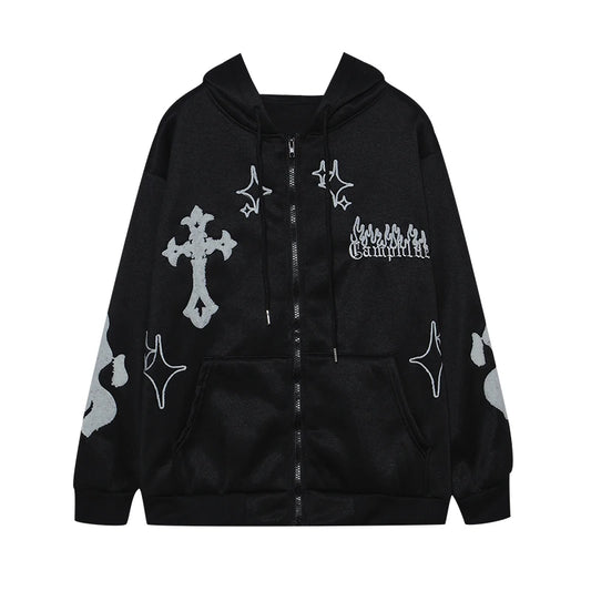 Embroidered Cross-Fire Cashmere Hoodie