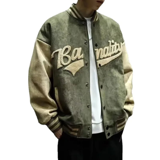 American Embroidered Suede Varsity Pilot Jacket - Retro