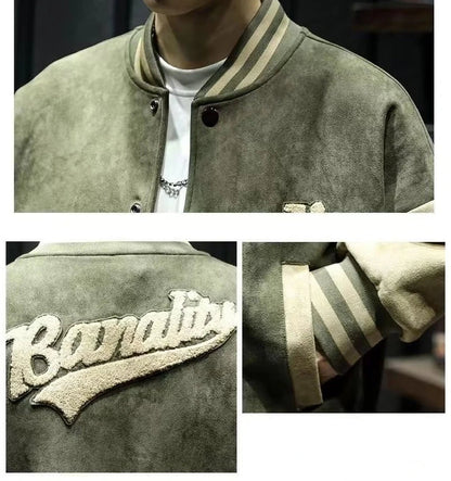 American Embroidered Suede Varsity Pilot Jacket - Retro