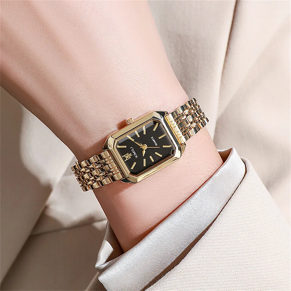Ladies 2025 Luxe Square Watch - Gold Alloy Strap