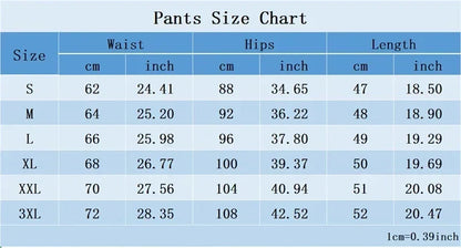 Pants size chart with measurements in centimeters and inches