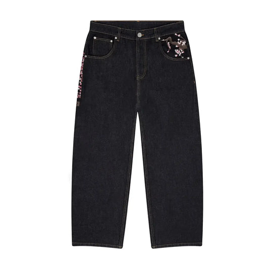 Y2K Cherry Blossom Wide-Leg Embroidery Denim Pants