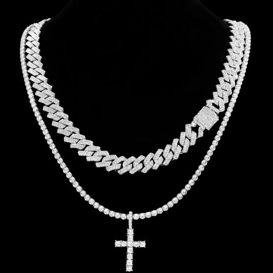 2-Piece Iced Cross & Cuban Chain Set
