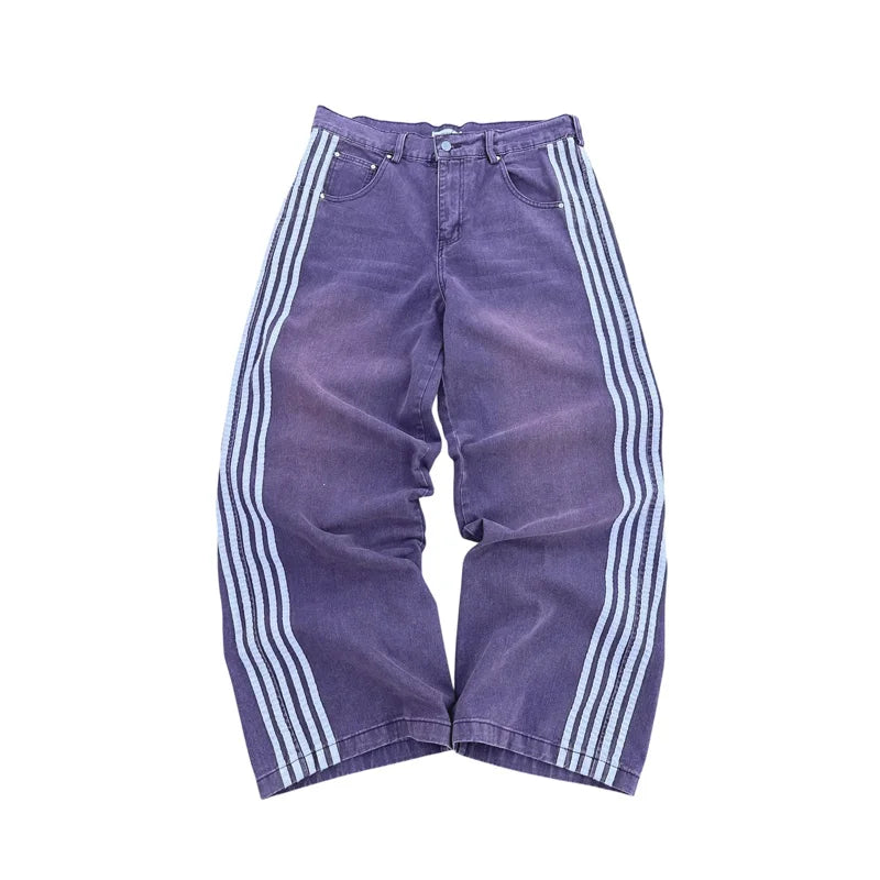 High Quality Y2K Embroidered Striped Baggy Jeans