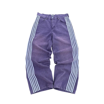 High Quality Y2K Embroidered Striped Baggy Jeans