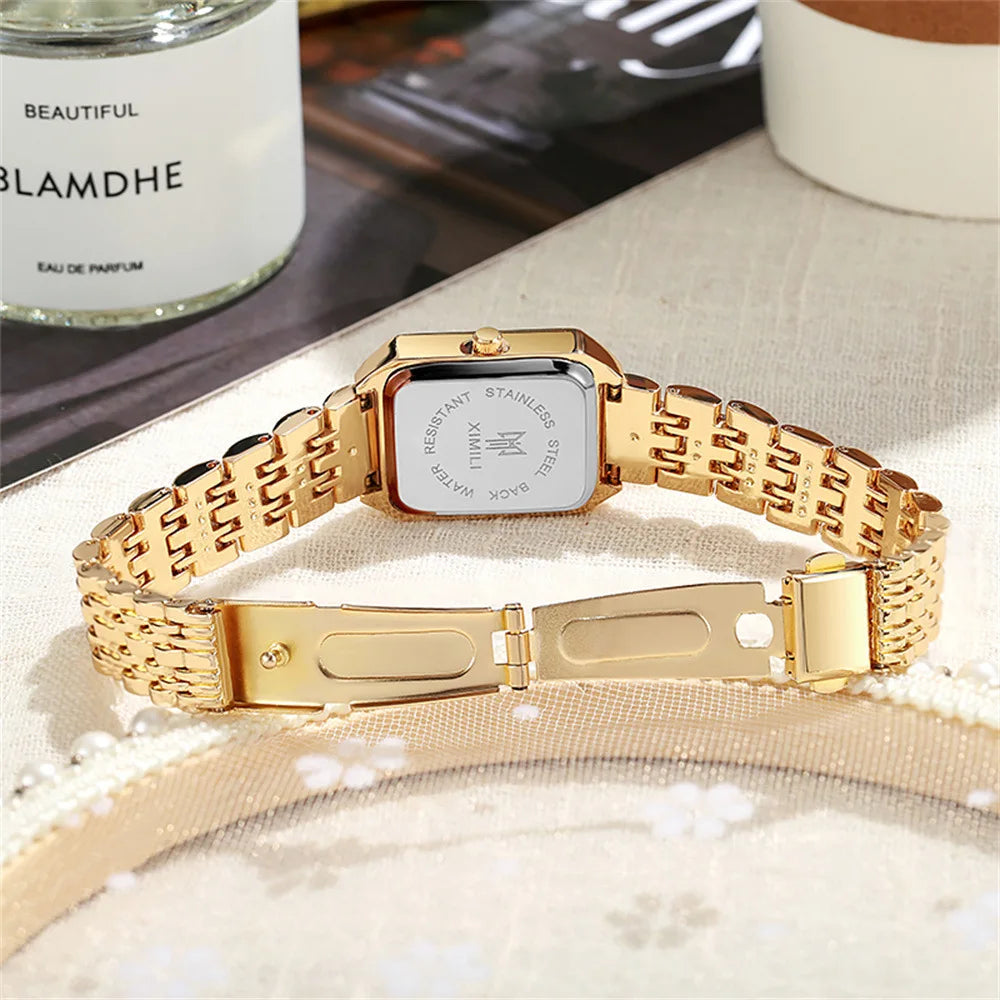 Ladies 2025 Luxe Square Watch - Gold Alloy Strap