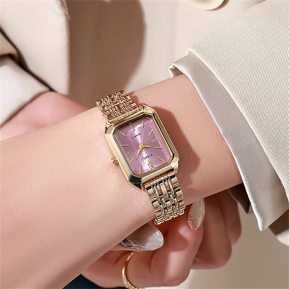 Ladies 2025 Luxe Square Watch - Gold Alloy Strap