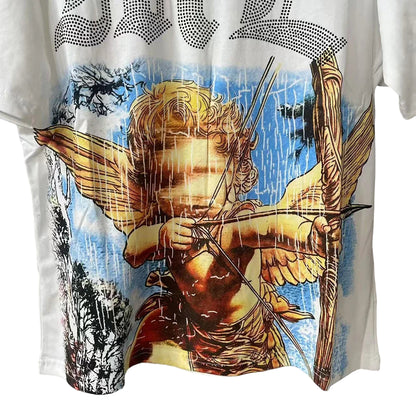 T-shirt with Cupid graphic design on a plain background