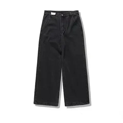 Black wide-leg jeans on a white background