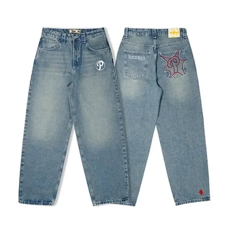 Y2K Cherry Blossom Dragon Embroidery Baggy Jeans