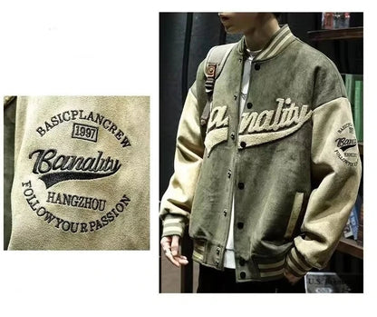 American Embroidered Suede Varsity Pilot Jacket - Retro