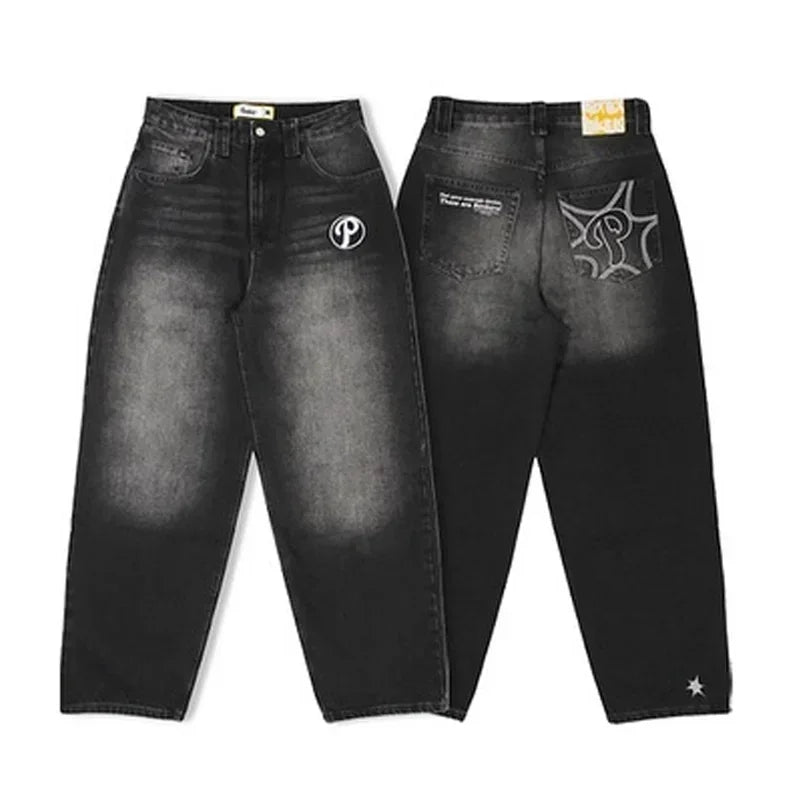 Y2K Cherry Blossom Dragon Embroidery Baggy Jeans