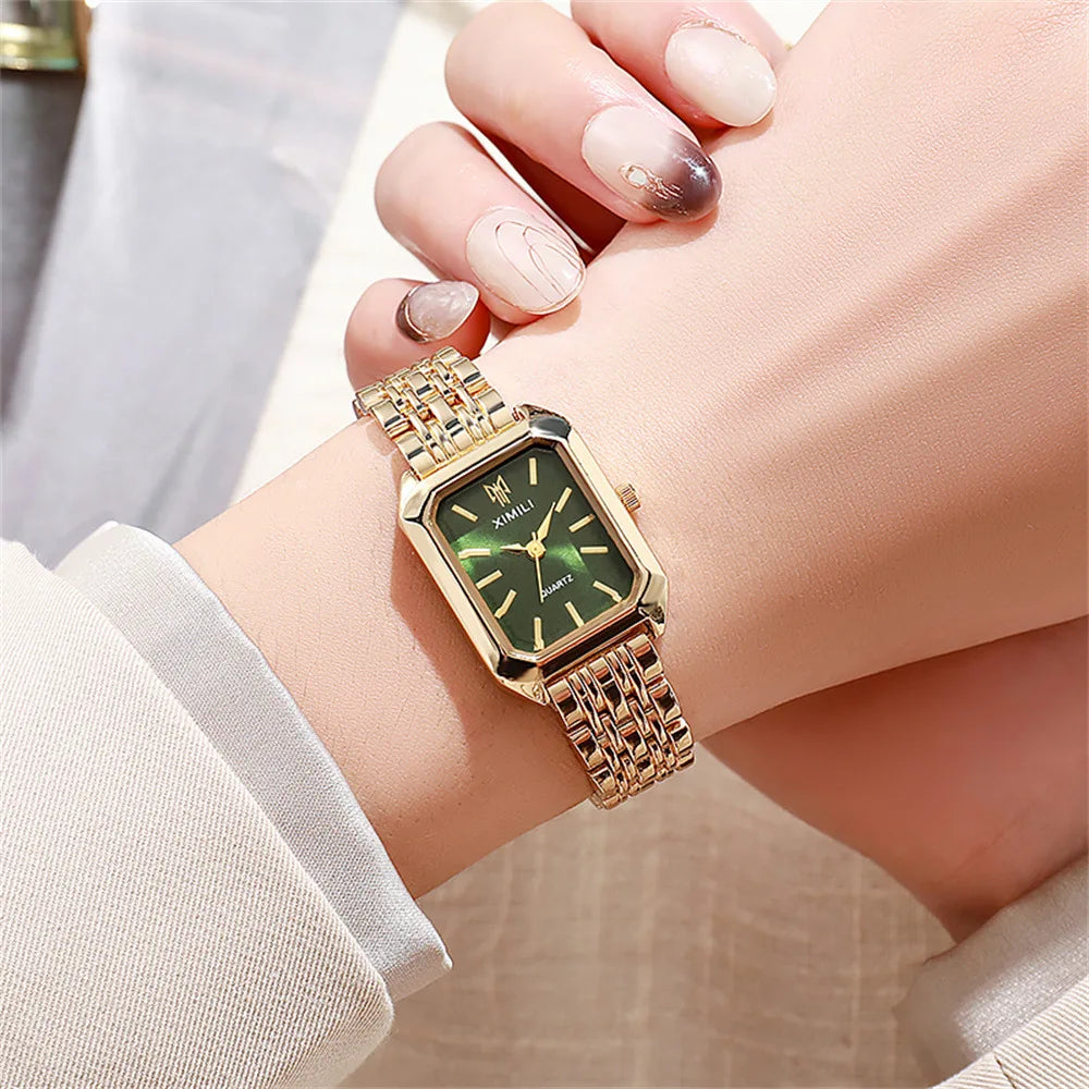 Ladies 2025 Luxe Square Watch - Gold Alloy Strap