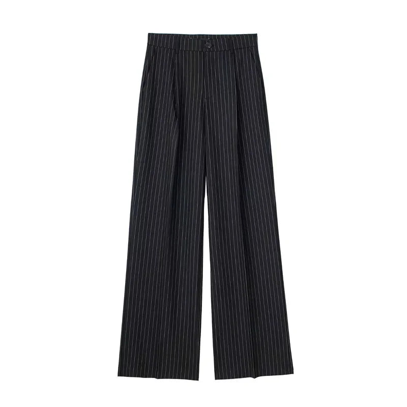 Women's Formal Striped Baggy High-Waist Suit Pants
