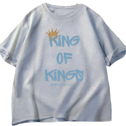 Gray t-shirt with 'King of Kings' text and crown graphic on a white background