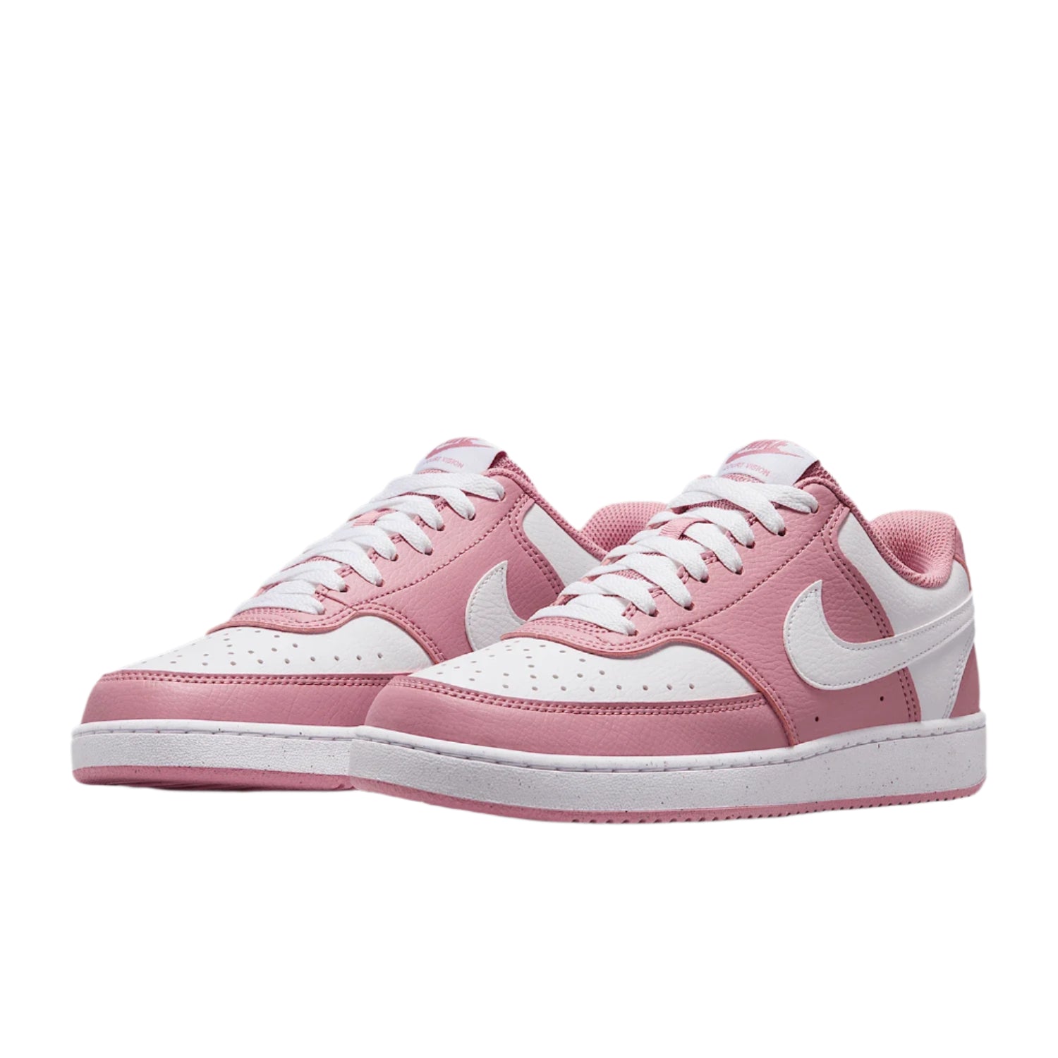 Pink sneakers with white accents on a white background
