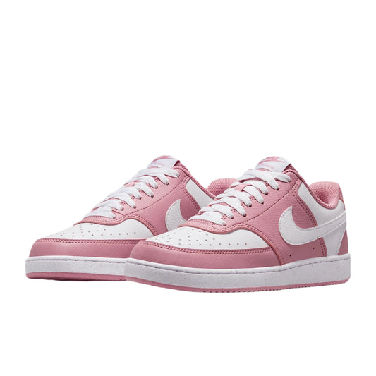 Pink sneakers with white accents on a white background