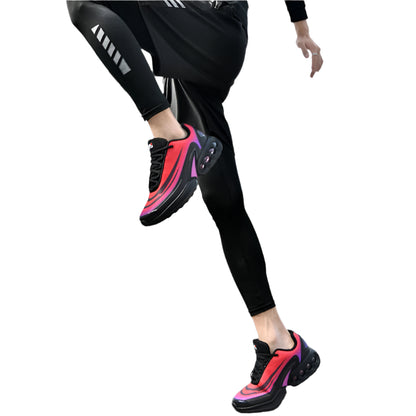 Person in athletic wear with colorful shoes on a bridge background
