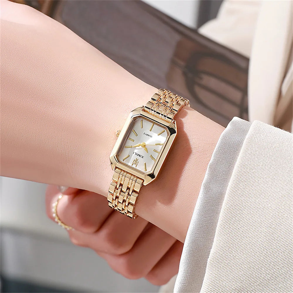Ladies 2025 Luxe Square Watch - Gold Alloy Strap