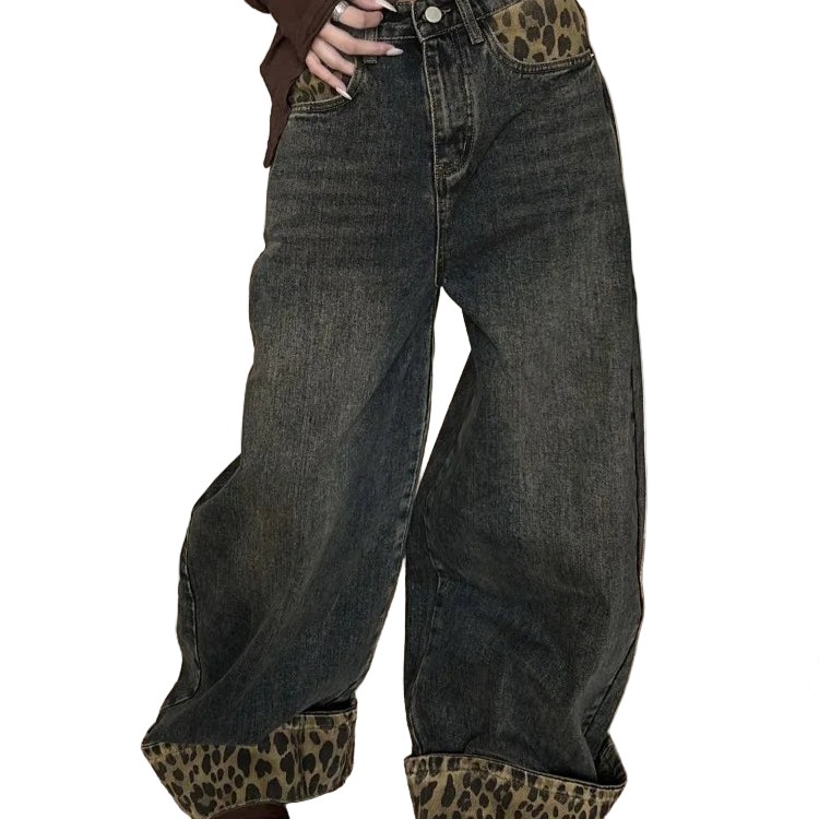 2025 Retro Wide Leg Harajuku Leopard Jeans