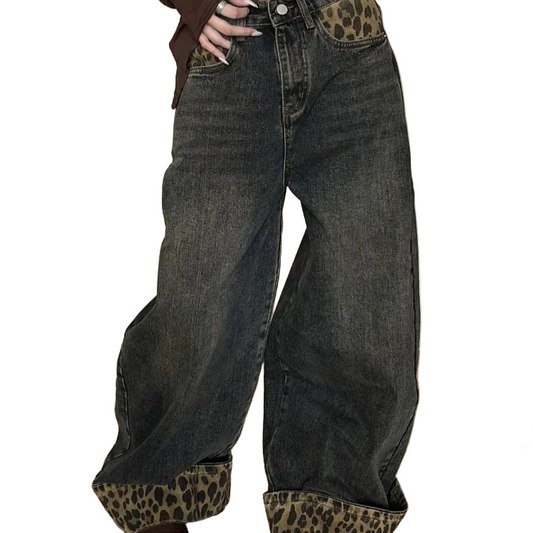 2025 Retro Wide Leg Harajuku Leopard Jeans
